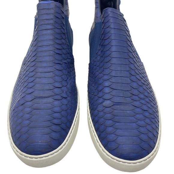 LANVIN Authentic Blue Python & Leather Mid Top Slip On Sneaker Tennis Shoe US 13 - Picture 3 of 13